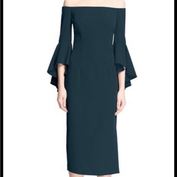 Milly Selena Off the Shoulder Midi Dress- teal green blue NWOT